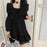 VenusFox Black Dress Women Lace Square Collar Puff Sleeve Short Dresses Gothic Oversized Spring Autumn Streetwear Goth Outfits