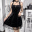 VenusFox Goth Apparel Black Summer Dress For Women Vintage Lace Lace Up Halter Sexy Backless Bodycon Harajuku Aesthetic Elegant Dresses