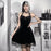 VenusFox Goth Apparel Black Summer Dress For Women Vintage Lace Lace Up Halter Sexy Backless Bodycon Harajuku Aesthetic Elegant Dresses