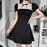 VenusFox Goth Apparel Black Sexy Summer Dresses Women Harajuku Preppy Style Bandage High Waist Dress Patchwork Aesthetic Party Dress