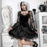 VenusFox Goth Dark Academia Sexy Woman High Waist A Line Dress Gothic Vintage V-Neck Lace Mesh Flare Sleeve Y2K Dress Egirl Alt Clothes
