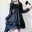 VenusFox Japanese Fashion Women's Gothic Lolita Dress Goth Punk Harajuku Mall Style Ruffle Bandage Black Mini Dresses