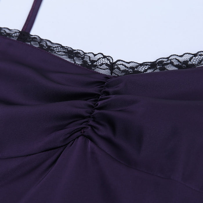 VenusFox InsGoth Sexy Spaghetti Straps Bodycon Gothic Black Dress Women Streetwear Black Lace Up Mini Female Dress Casual Purple Dress