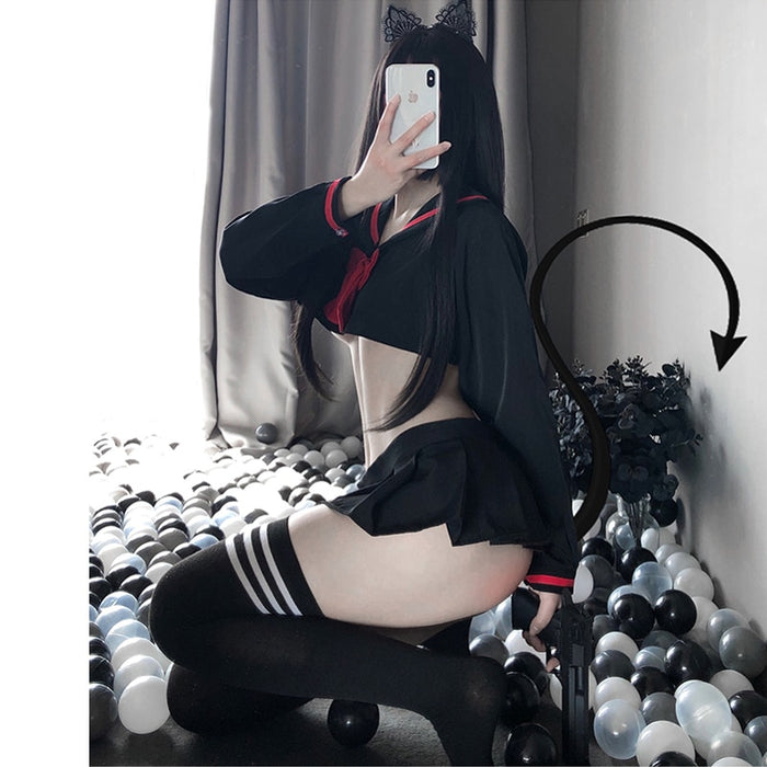 VenusFox Sexy Lingerie Anime Cosplay Costume JK Uniform Kwaii Lolita Mini Top Skirt Erotic Roleplay Set Student Sailor with Red Bow
