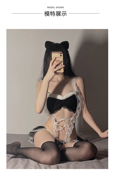 VenusFox Paloli Sexy Cosplay Costumes For Women Hollow Out Princess Bodysuit Hot Teddy Lace Lingerie Free Size Cute Black