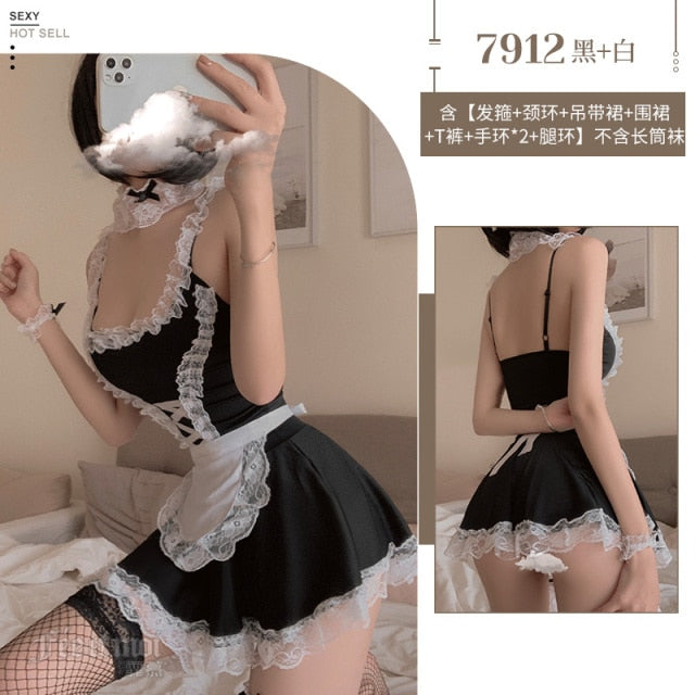 VenusFox Women Exotic Servant Role Play Dress Ladies Lace Allure Miniskirt Sexy High Quality Lingerie Cosplay French Apron Maid Costume