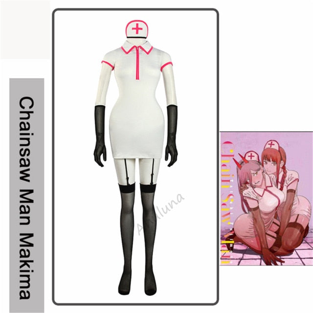 VenusFox Makima Chainsaw Man Cosplay Anime Sexy Power Nurse Uniform Cosplay Costume Women Carnival Halloween Party Outfit