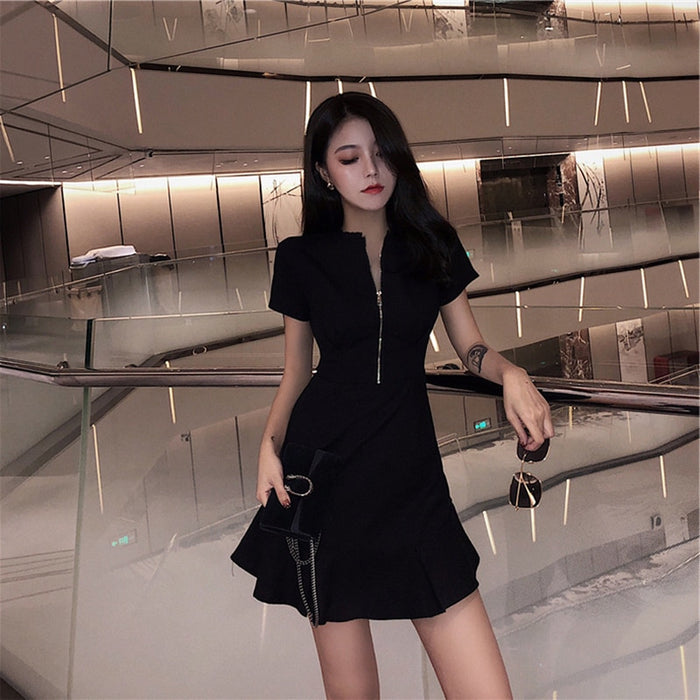 VenusFox Nightclub Women's Clothing Summer Hepburn Style Slimming Scheming Little Black Dress Fashionable Retro Gothic Young Sexy