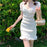 VenusFox Summer Fashion Elegant Bow White Female Mini Square Collar Dress Party Birthday Festival Cute Sexy French Puff Sleeve Dresses
