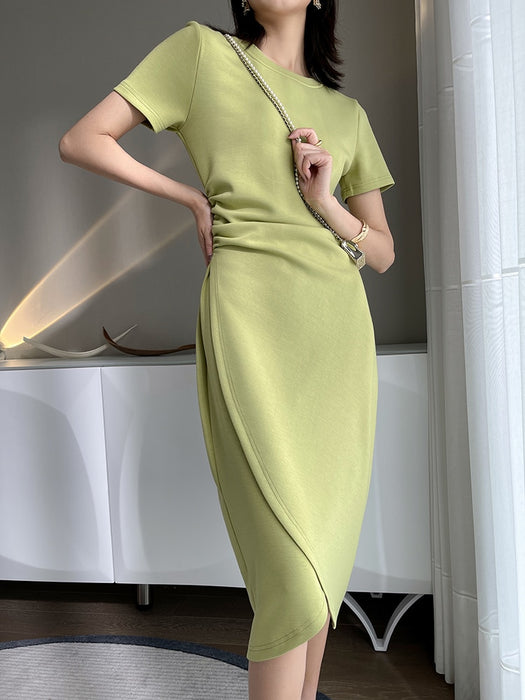 VenusFox Women Summer Dresses High Waist Minimalist Elegant T Shirt Slit