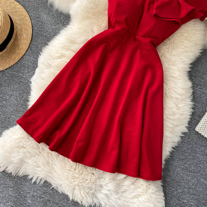 VenusFox New Summer Sexy Women One Shoulder Ruffled Mini Dress Elegant Ladies High Waist Slim Party Dress Female Bodycon Dress