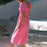 VenusFox Elegant Beach Split Dress for womens Retro solid Puff Sleeve Waist Mid-length Dress Summer V-Neck midi long boho dress