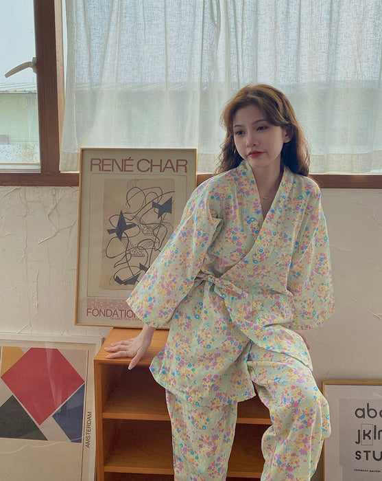 VenusFox Kimono Women Sakura Room Wear Japanese Kawaii Pajama 2 Piece Sets Sleepwear Vintage Floral  Harajuku Loungewear