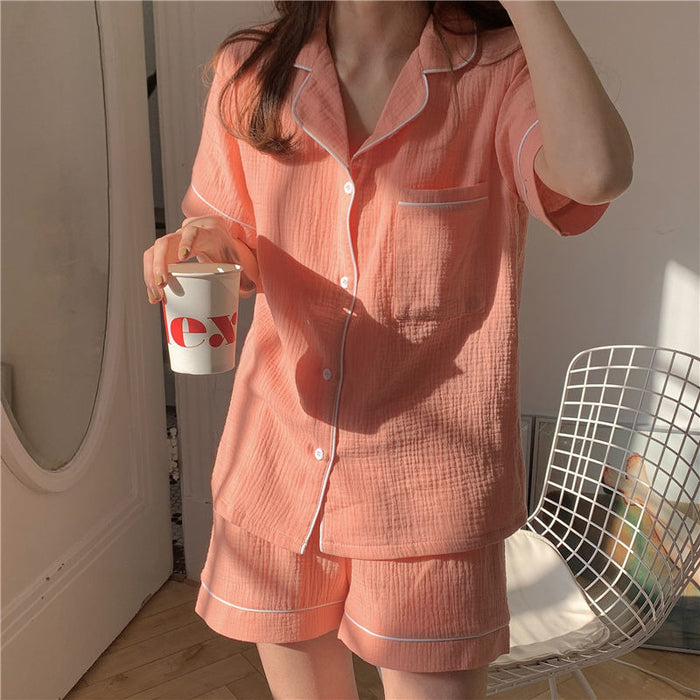 VenusFox Cotton Pijama Korean Sleepwear Summer Pajamas Women Short Sleeve Suits Cute Sweet 2 Piece Set Solid Loungewear