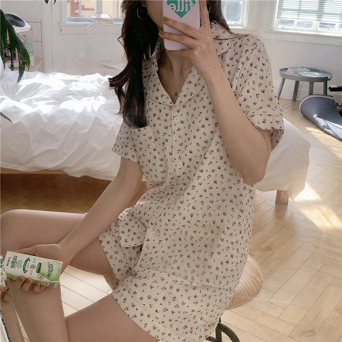 VenusFox Women's Sleepwear Cotton Floral Print Pajamas Two Piece Set Summer Suits with Shorts Room Wear