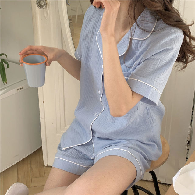 VenusFox Women's Pajamas Cotton Summer Suits with Shorts Pour Femme Home Clothes Nightwear Sleepwear Nightgown Lounge Wear