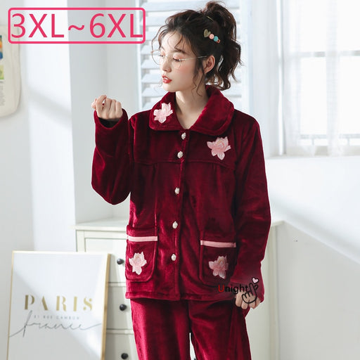 VenusFox Winter Warm Coral fleece Flannel Pajamas Sets Women Sleepwear Nightwear Cardigan