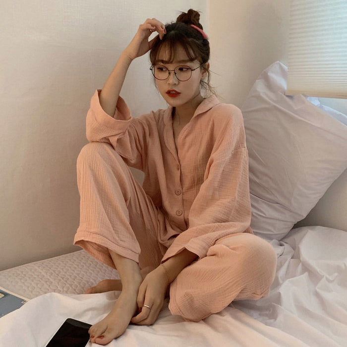 VenusFox Sleepwear Women's Cotton Korean Pour Femme 2 Piece Set Loungewear Nightgown Summer Pajamas Trouser Suits