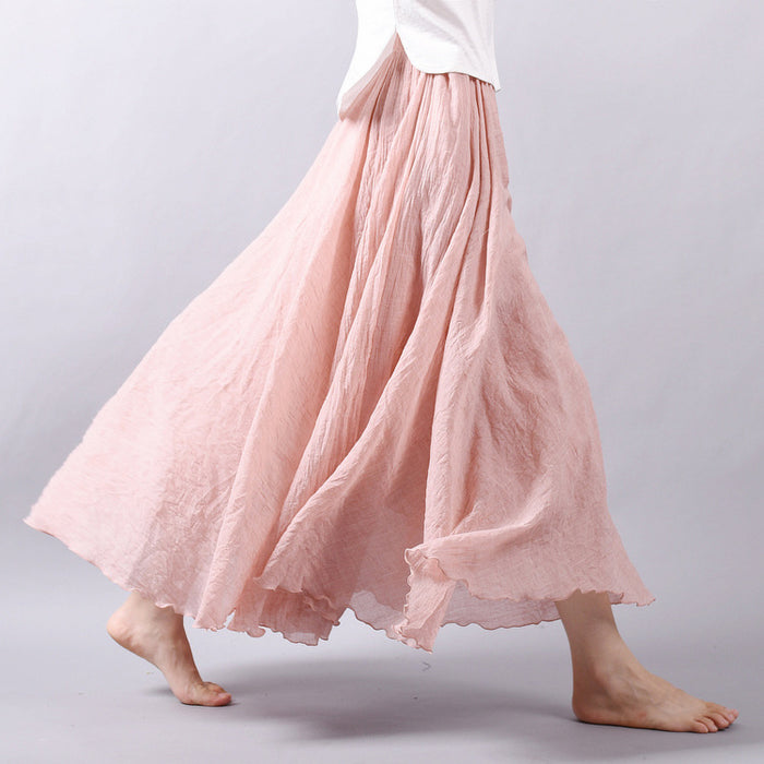 VenusFox Boho Linen Cotton Elastic Waist Maxi Skirts