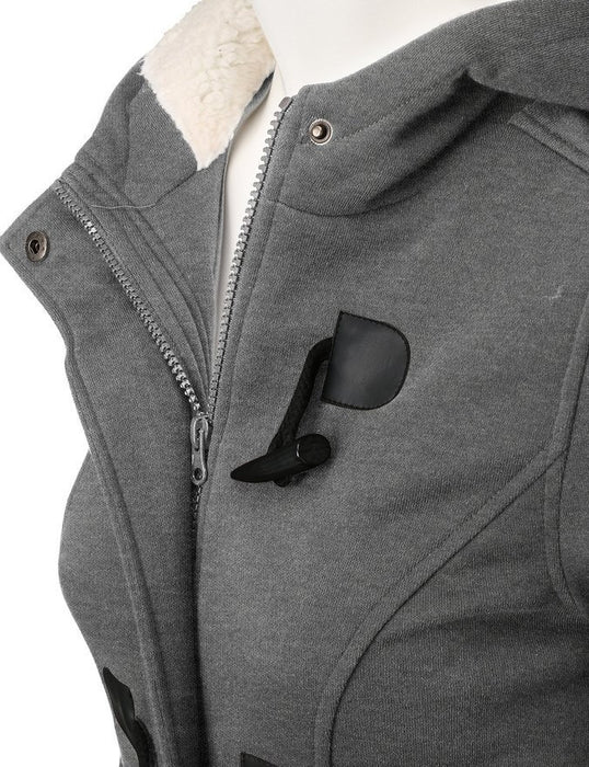 VenusFox Hooded Zipper Button Causal Coat
