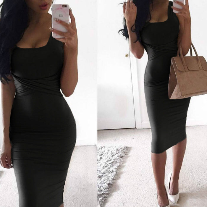 VenusFox Sexy Solid Sleeveless Tight Bodycon Dresses