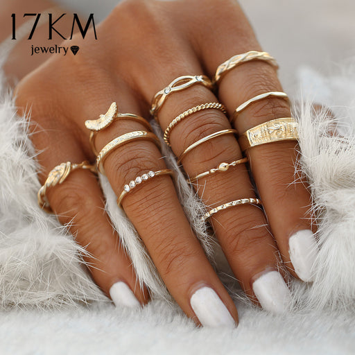 Women 12 pc/set Vintage Boho Charm Gold Color Midi Finger Party Punk Jewelry Ring Set