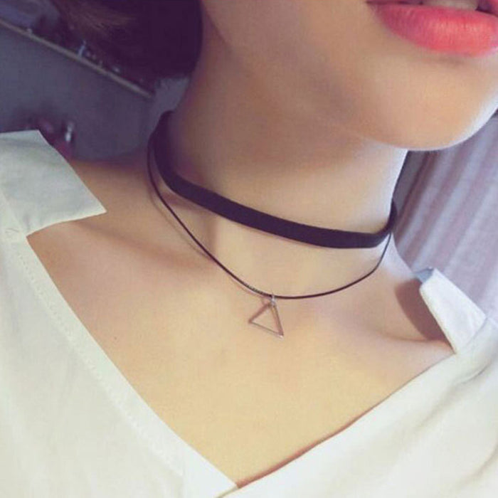 woman handcrafted Jewelry Black Lace Velvet strip Collar Choker Necklace