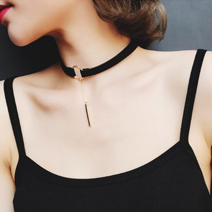 woman handcrafted Jewelry Black Lace Velvet strip Collar Choker Necklace