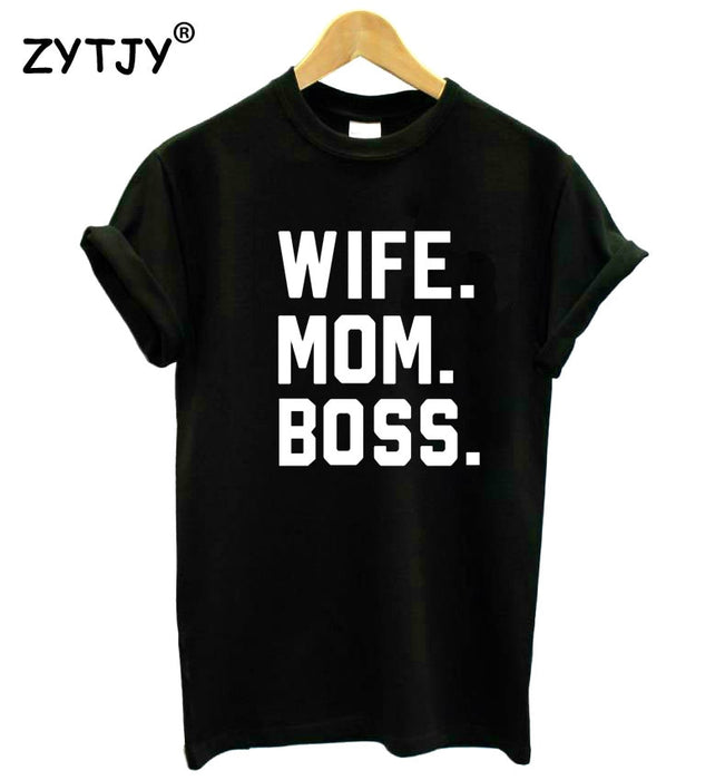 VenusFox WIFE MOM BOSS Letters Print Cotton tshirt