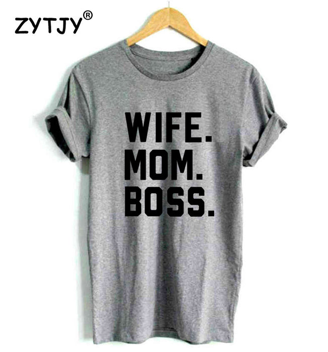 VenusFox WIFE MOM BOSS Letters Print Cotton tshirt