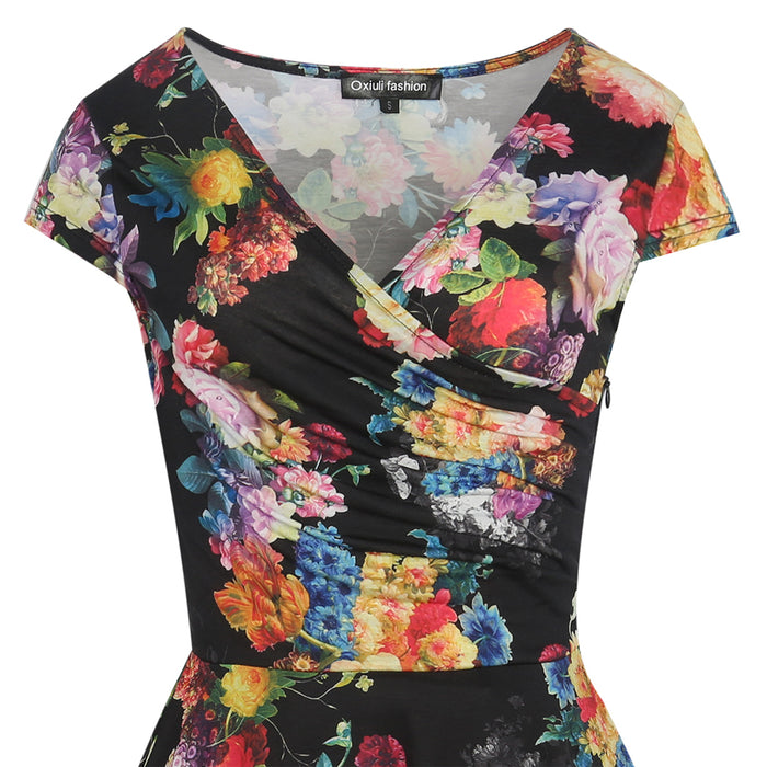 VenusFox Floral Print Short Sleeve Knee Length Dress