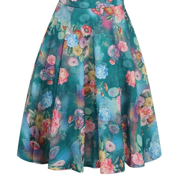 VenusFox Floral Print Short Sleeve Knee Length Dress