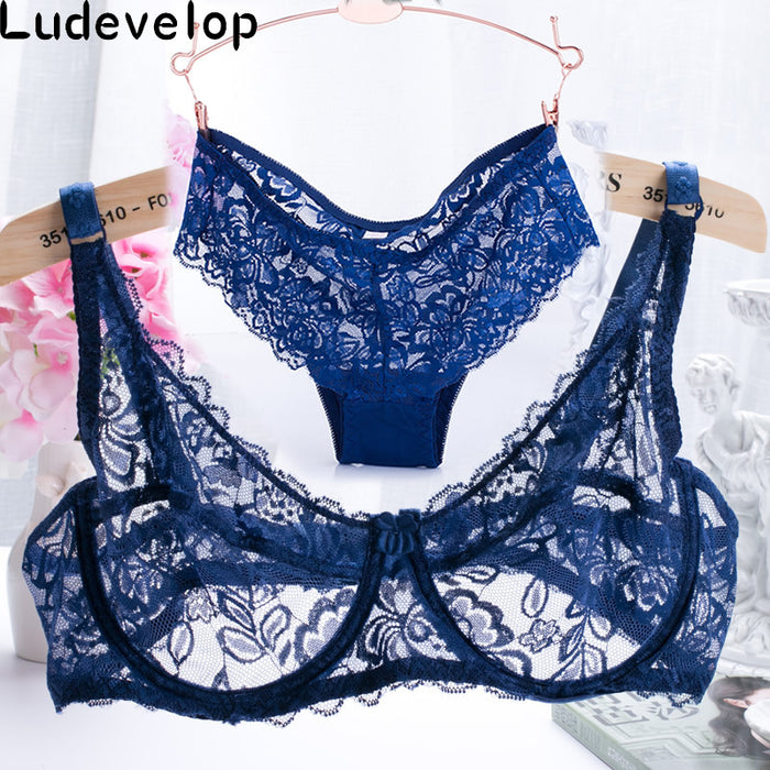 VenusFox Hollow out Lace Bra And Briefs Ultra-thin Set Sizes 32-40 ABC Cup