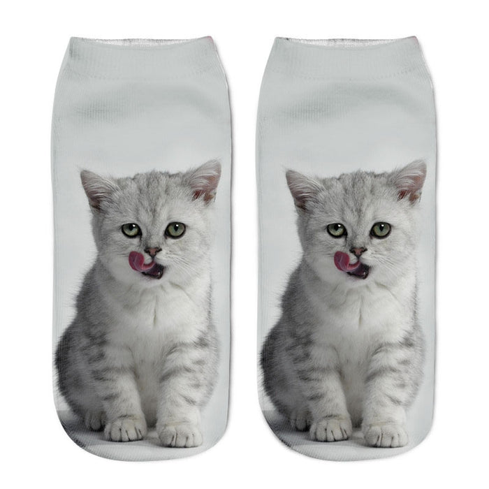 VenusFox Women Fashion 3D Printing Funny Cat Low Ankle Socks