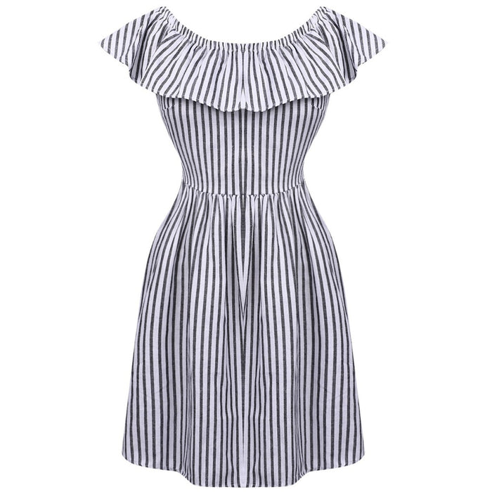 VenusFox Sexy Striped off shoulder Casual Dress