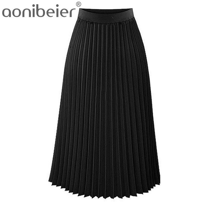 VenusFox Fashion High Waist Pleated Elastic Skirt
