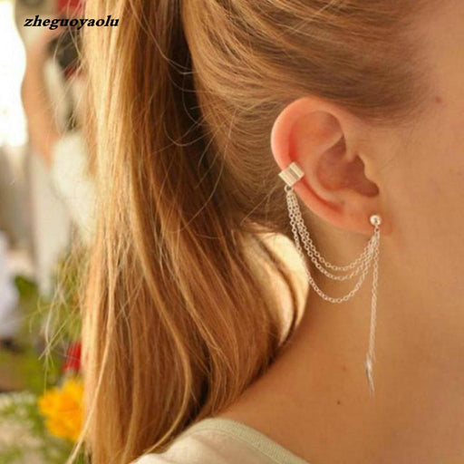 Punk Rock Style Leaf Chain Tassel Earrings