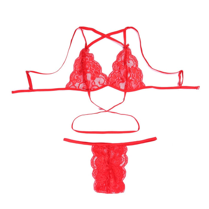 VenusFox Nightgown Sexy Lace Bra and High Waist G-string Underwear Set