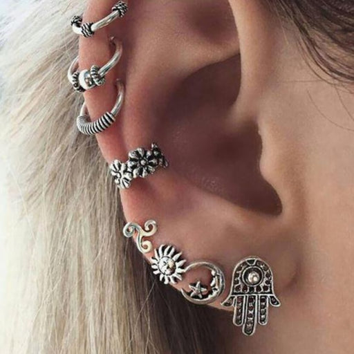 Silver Bohemia Feather Leaf Owl Earring Sets