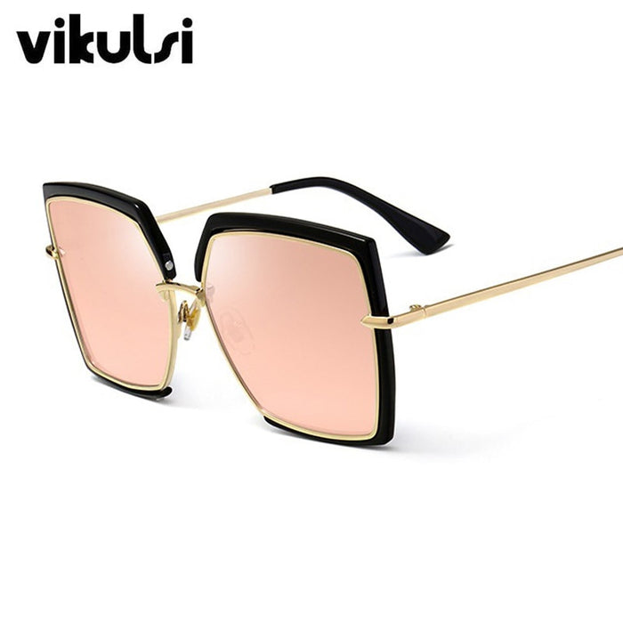 Woman Fashion Cat Eye Square Mirror Pink Sunglasses