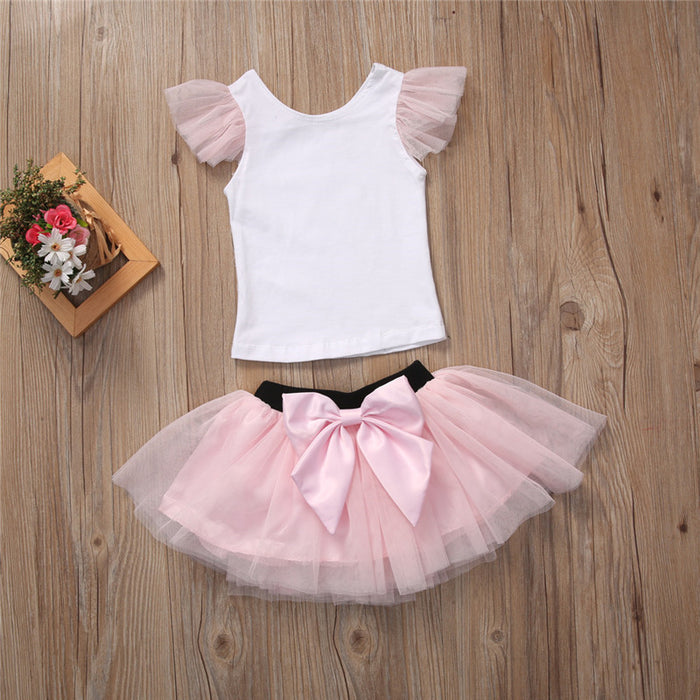 VenusFox 2pcs Fashion Mother Daughter T-shirt+Bow Tulle Skirt Outfits