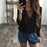 VenusFox Summer Chiffon Blouse Lace Up V Neck Ruffle Long Sleeve Shirt