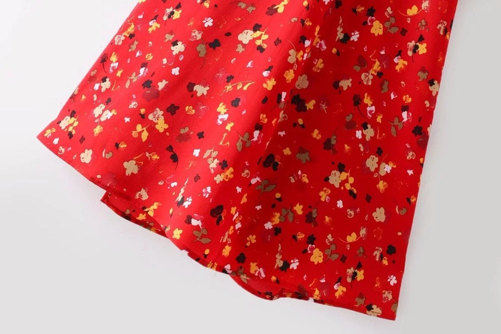 VenusFox Women Summer Floral A-line Short Sleeve Cross V Neck Tie Waist Wrap Midi Dress