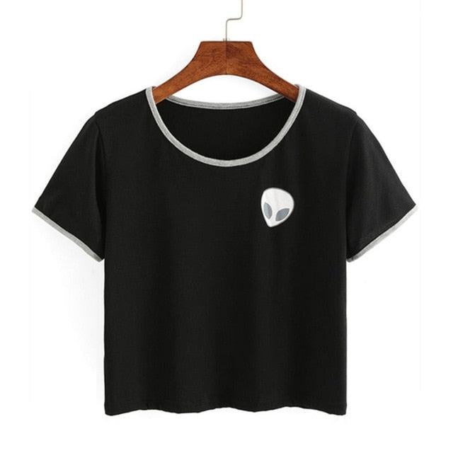 VenusFox Printed Aliens crop top Short Sleeve Round-Neck T-shirts Tops Summer