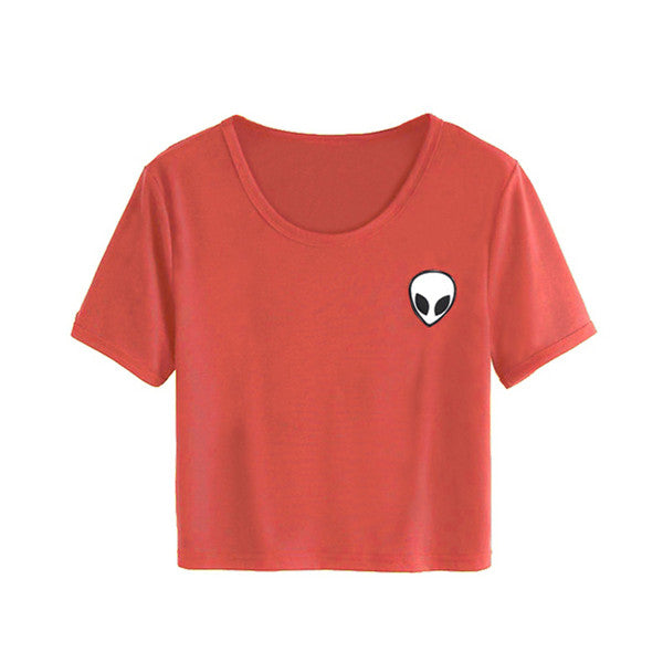 VenusFox Printed Aliens crop top Short Sleeve Round-Neck T-shirts Tops Summer
