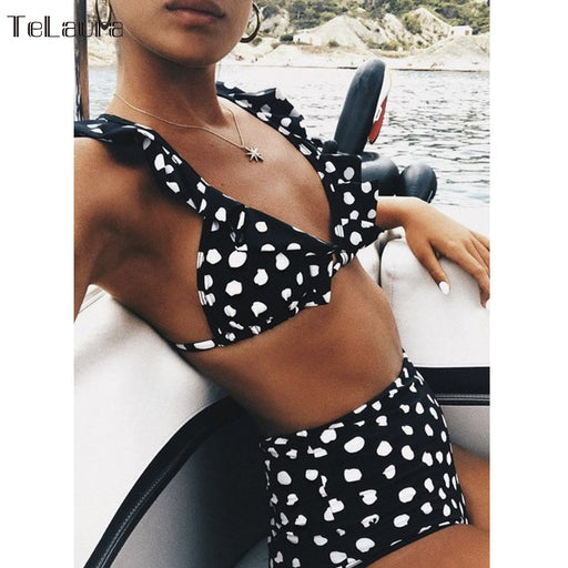 Sexy Polka Dot High Waist Push Up Ruffle Bathing Suit