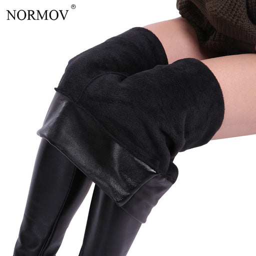 VenusFox High Waist Warm Velvet Plus Size Leather Leggings