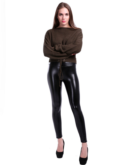 VenusFox High Waist Warm Velvet Plus Size Leather Leggings