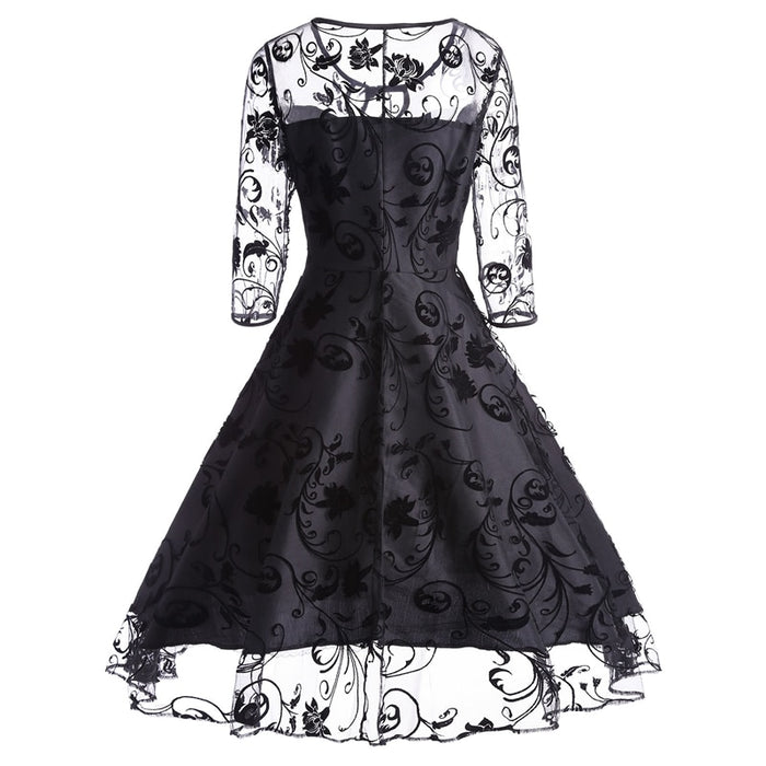 VenusFox Black Vintage Retro Elegant Lace Dress