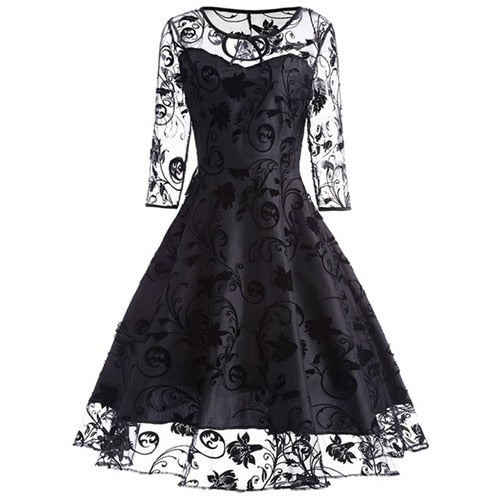 VenusFox Black Vintage Retro Elegant Lace Dress